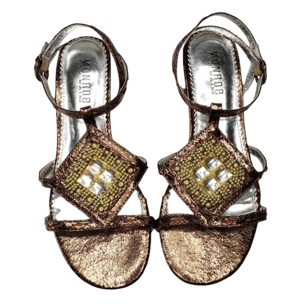 Monroe & Main | Bronze Toned Kitten Heel Sandals 8